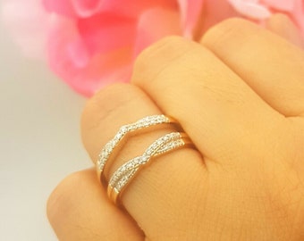 Enhancer Rings, 0.75Ct Round Simulated Diamond 14K Yellow Gold Plated Wedding Band Enhancer Guard Ring, Wedding Band