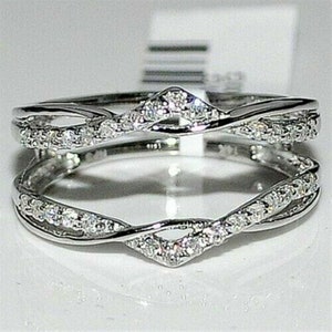 1.25 Ct Tw Diamond Engagement Enhancer Wedding Wrap Band Ring, Solitaire Jacket Enhancer Guard Ring 10K White Gold Finish image 3