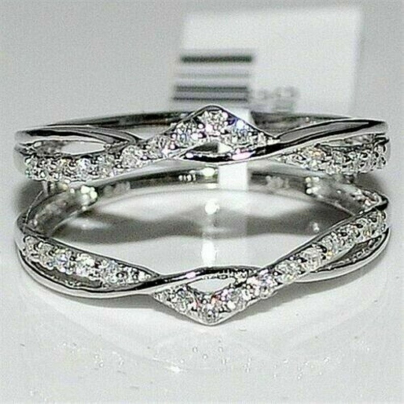 1.25 Ct Tw Diamond Engagement Enhancer Wedding Wrap Band Ring, Solitaire Jacket Enhancer Guard Ring 10K White Gold Finish image 3