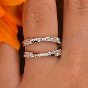 14k White, Yellow, Rose Gold or Platinum 1 ct tw Baguette and Round Diamond  Starburst Ring Guard