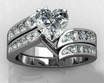 Heart Cut Cubic Zirconia Sterling Silver Engagement Ring Set