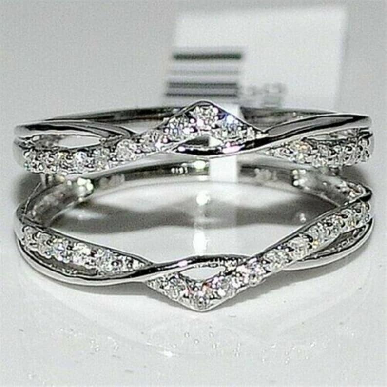 1.25 Ct Tw Diamond Engagement Enhancer Wedding Wrap Band Ring, Solitaire Jacket Enhancer Guard Ring 10K White Gold Finish image 4