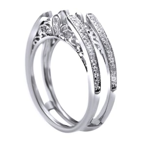 Round Cut Diamond 14k White Gold Finish, Band Ring Wedding Enhancer Wrap Ring, Enhancer For Emerald Cut Solitaire Ring