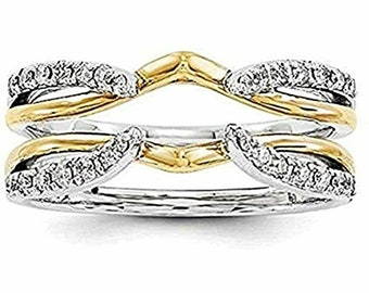 Enhancer Ring Guard, 0.70 Ct Round Cut Diamond 14K Two Tone Gold Over Wedding Enhancer Wrap Ring Guard, 925 Sterling Silver