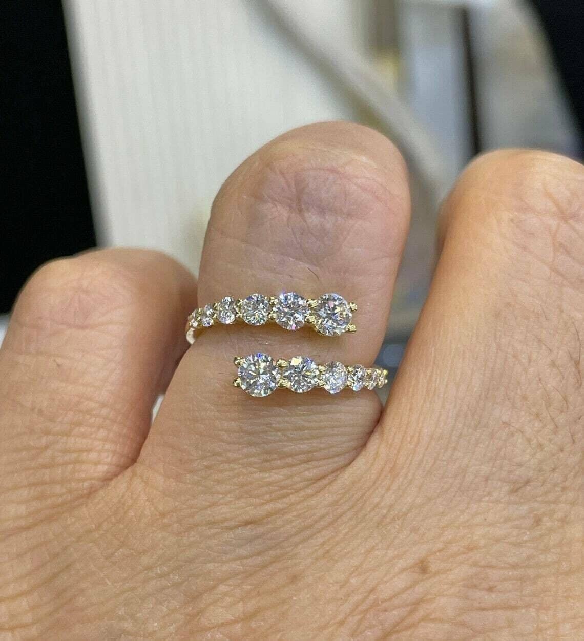 Adjustable Engagement Ring, 1.30 Ct Lab Created Diamond Open Bypass ...