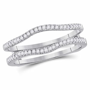 Enhancer Rings, 14k White Gold Finish, Round Diamond Ring Guard Wrap Solitaire Enhancer Band 14 Ct, Wedding Band Ring