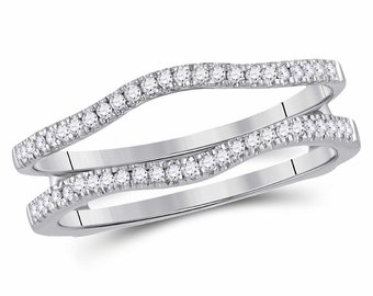 Enhancer Ring Guard Wrap, 14k White Gold Finish, Round Diamond Solitaire Enhancer Band, 14 Ct Wedding Band for Women