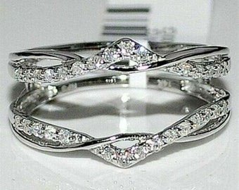 1.25 Ct Tw Diamond Engagement Enhancer Wedding Wrap Band Ring, Solitaire Jacket Enhancer Guard Ring 10K White Gold Finish