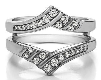 Bandas de anillo de realce, anillo redondo de protección realzador de diamante simulado, chapado en oro blanco de 14 k, plata de ley 925, para anillo de mujer