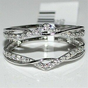 1.25 Ct Tw Diamond Engagement Enhancer Wedding Wrap Band Ring, Solitaire Jacket Enhancer Guard Ring 10K White Gold Finish image 2