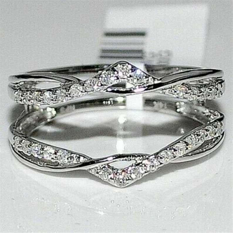 1.25 Ct Tw Diamond Engagement Enhancer Wedding Wrap Band Ring, Solitaire Jacket Enhancer Guard Ring 10K White Gold Finish image 2