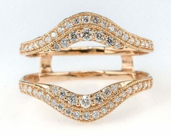 Enhancer Ring Guard, anillo envolvente Enhancer Guard de diamante de corte redondo para mujer Acabado en oro rosa de 14 k, plata de ley 925