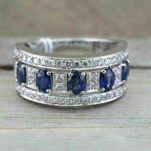 Alianças de casamento, anel unissex com safira oval de 3 quilates criada em laboratório, banhado a ouro branco 14K, prata de lei, anéis femininos.