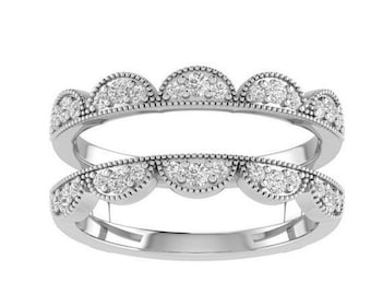 Anillo realzador, anillo envolvente realzador con diamante redondo de 0,80 ct, acabado en oro blanco de 14 quilates, plata de ley 925.