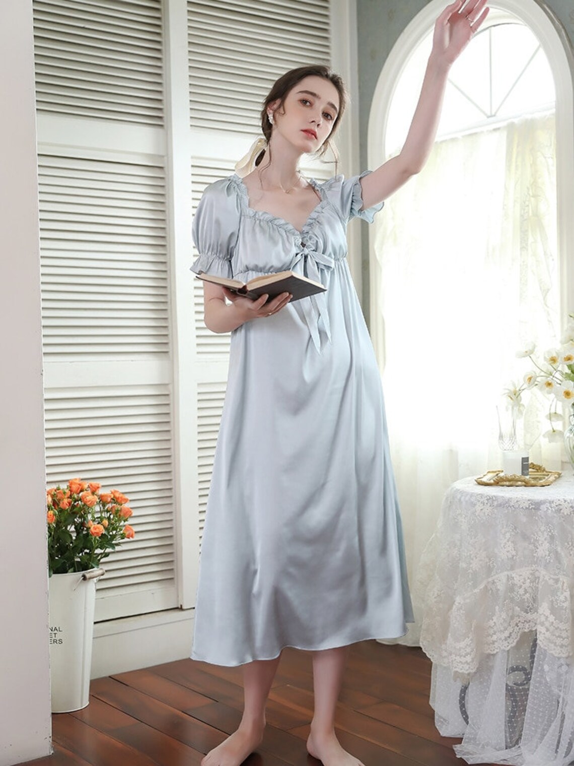 Romantic Nightgowns Satin Nightdress Princess Women Etsy