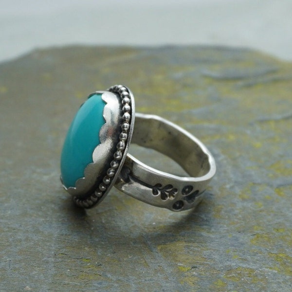 Large Handmade Oval Arizona Turquoise Ring, Genuine Turquoise and Sterling Silver Ring, Custom Made To Order Ring, Boho Statement Ring