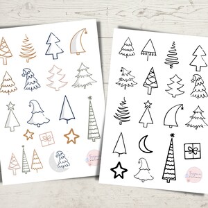 Feuille d’autocollants – Autocollants de cartes de vœux Trees_Greeting de Noël, autocollants de planificateur, autocollants de scrapbooking, cadeaux, autocollants de saison, journal, Bujo