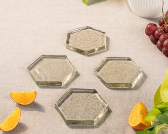 Clear Glass Coaster Set of 8 – Textured Clear Drink Coasters, Modern Minimalist Table Decor,  Bar Accessories, Mothers Day Gift