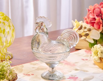 Recycled Glass Chicken Jar | Vintage Style Hen Candy Dish, Farmhouse Easter Decor