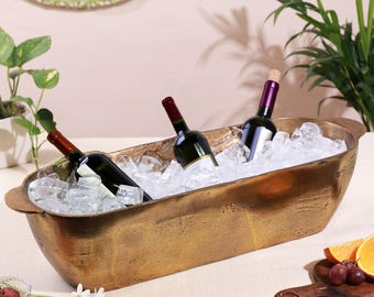 Gold Wine Chiller Bucket with Handles – Large Ice Bucket for Wine & Champagne, Rustic Barware Tub, Party Entertaining, Mother’s Day Gift