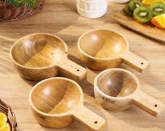 Wooden Measuring Cups Set – Handmade Mango Wood Kitchen Measuring Cups with Handle – Baking & Cooking Set – Mother’s Day Gift for Mom
