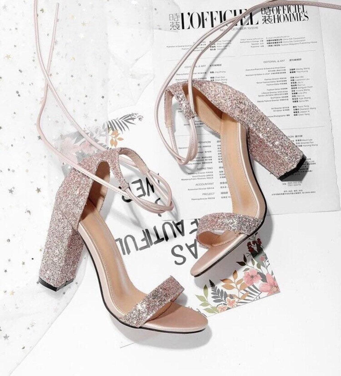 sandale talon carre rose gold