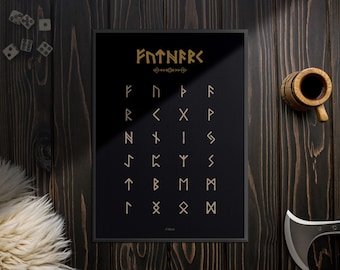 Futhark Rune Poster | Elder Futhark Alphabet Chart | Norse Mythology Print | Dark Edition