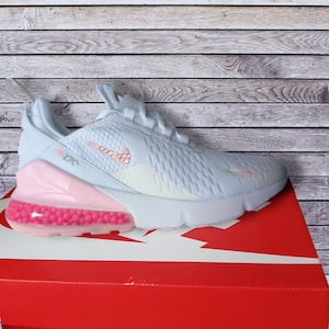 Zapatillas Nike Air Max 270 blancas personalizadas para mujer con cristales Swarovski auténticos y transparentes. Style 4