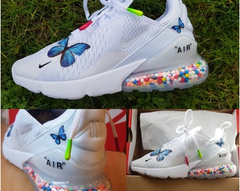 Swarovski Women's Air Max 270 All White Sneakers Blinged Out With Authentic Clear Swarovski Crystals Custom Bling Shoes