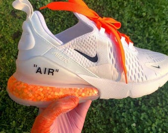 Swarovski Women's Custom Nike Air Max 270 White Sneakers Blinged Out With Authentic Clear Swarovski Crystals Bling Workout Shoes