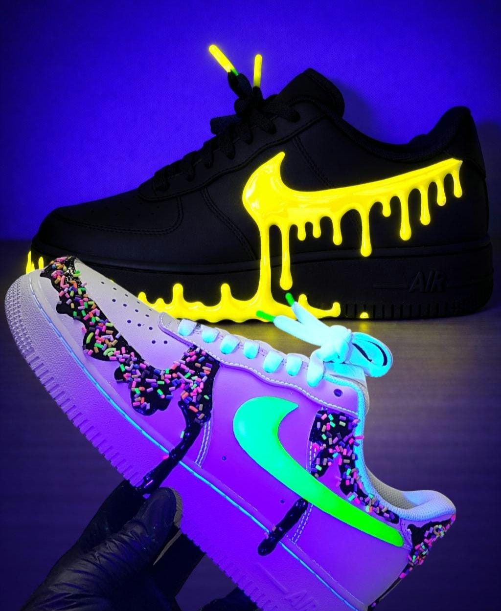 Custom Af1 Drip Custom Black Drip Air Force 1 Sneaker, Custom Hand Painted Black Drip ...