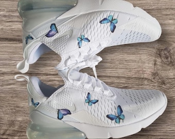 Swarovski Women's Custom Nike Air Max 270 All White Sneakers Blinged Out With Authentic Clear Swarovski Crystals Bling Shoes