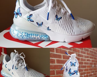 Swarovski Women's Air Max 270 All White Sneakers Blinged Out With Authentic Clear Swarovski Crystals Custom Bling Shoes
