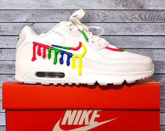 Nike Airmax 90 Nike Custom Sneakers, Color Drip,3D Drip Custom Dripping Swoosh Rainbow Shoes, Valentines Gift, Birthday, Wedding, Trainers