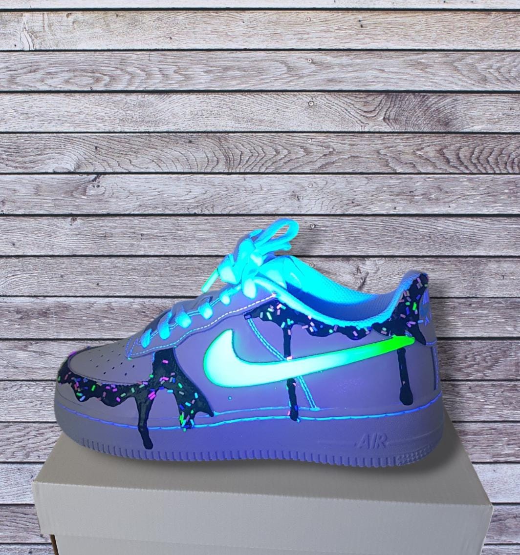 Custom Af1 Drip Custom Black Drip Air Force 1 Sneaker, Custom Hand Painted Black Drip ...