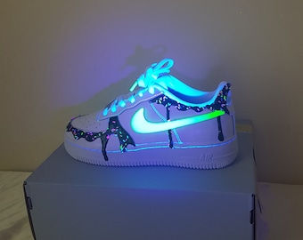 Zapatillas Air Force One 1 Drippy Custom reflectantes que brillan en la oscuridad para mujer Etsy Mexico