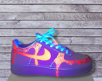 Custom Black Drips Air Force 1 Hand Painted Pink Splash Shoes Pink And Black AF1 Sneakers Hand Painted Custom Shoes Sneakers Birthday Gifts