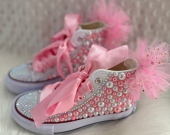 Toddler girl Kids bling pearl 2nd Birthday Shoes - customized name shoes Birthday Shoes- 1st Birthday Shoes -