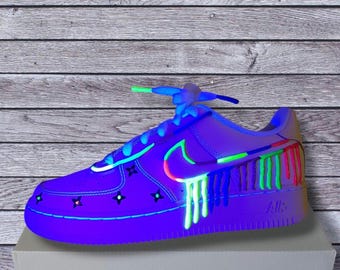 Custom Neon Drip Air Force 1 Sneakers: UV Reactive Glow Shoes
