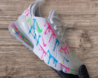 Custom Swarovski Nike Air Max 270 white & Pink Beaded Air Unit Bling Crystal Sneakers for Women Personalized Gift Shoes