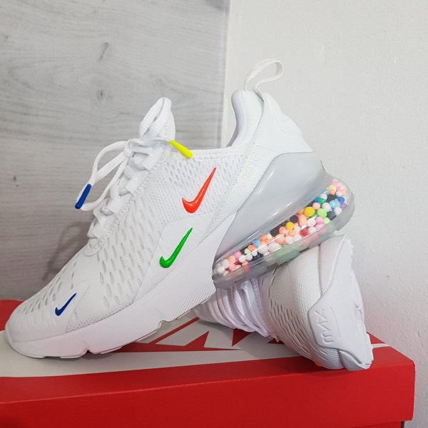Swarovski Women's Air Max 270 All White Sneakers Blinged Out With Authentic Clear Swarovski Crystals Custom Bling Shoes