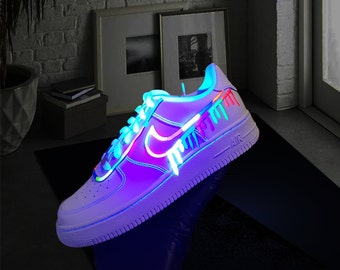Drippy Nike Air force with Neon Swooshes Air Force 1 Reflective Flames  Air |Custom Air Force 1s One | 3m Reflective Fire Sneaker Women's