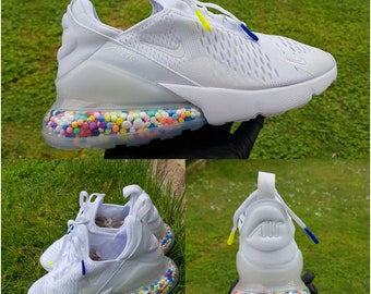 Swarovski Women's Air Max 270 All White Sneakers Blinged Out With Authentic Clear Swarovski Crystals Custom Bling Shoes