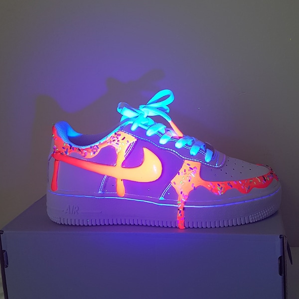 Drippy Custom Air force one 1 reflective glow in the dark Neon women's shoes