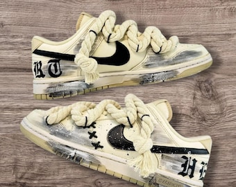 Custom Dunk SB Low Sneakers: Cream & Pink, Handmade Kicks