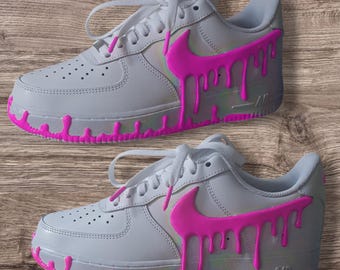 Benutzerdefinierte Air Force 1 handbemalte rosa Spritzschuhe Pinke und schwarze AF1 Sneakers Handbemalte kundenspezifische Schuh-Turnschuhe Geburtstagsgeschenke
