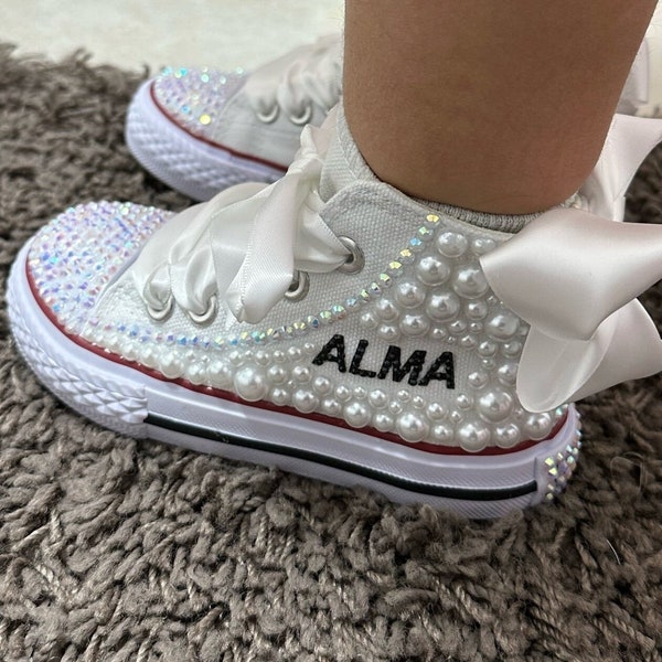 Toddler girl Kids bling pearl 2nd Birthday 3rd birthday Shoes - customized name shoes Birthday Shoes- 1st Birthday Shoes