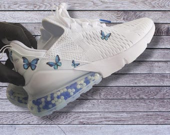 Swarovski Women's Custom Nike Air Max 270 All White Sneakers Blinged Out With Authentic Clear Swarovski Crystals Bling Shoes