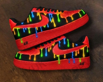 Red Drip Air Force 1 Custom, Personalized Hand-Painted Black Red Paint Drips