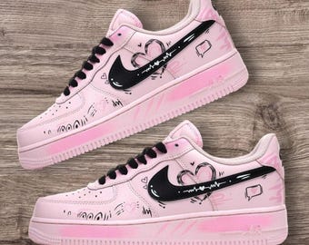 Pink Graffiti AF1 Sneakers: Anime Street Fashion, Custom Hand-Painted Shoes